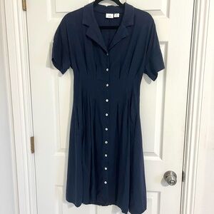 Halston Heritage Blue Notched Collar Midi Dress